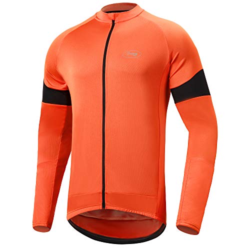 CGLRybO Herren Radtrikot Langarm Radsport Laufshirts 3+1 Taschen, Atmungsaktiv Quick Dry MTB Shirt, Orange, 58 von CGLRybO