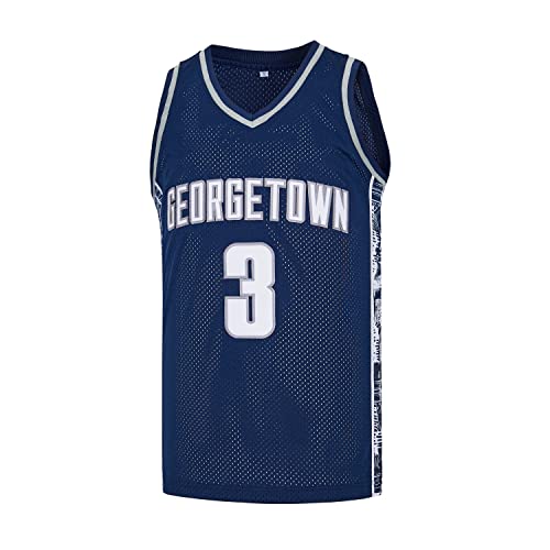Herren #3 Georgetown Collegiate Athletic Embroidered Retro Basketball Jersey, Blau, XL von CGUBJI