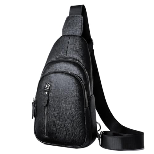 CGUOHU Herren-Schultertaschen Echtes Leder Männer Brust Tasche Männliche Schulter Messenger Lässige Umhängetasche männer Handtasche(Black 01) von CGUOHU