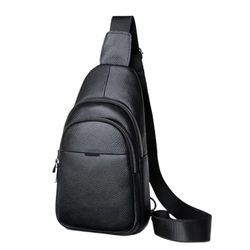 CGUOHU Herren-Schultertaschen Echtes Leder Männer Brust Tasche Männliche Schulter Messenger Lässige Umhängetasche männer Handtasche(Black 02) von CGUOHU