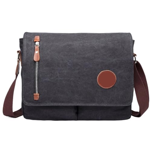 CGUOHU Herren-Schultertaschen Leinwand Laptop Notebook Tablet Tasche Taschen Fall Messenger Aktentasche Sleeve for Männer Frauen Student(Black) von CGUOHU
