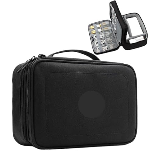 CGUOHU Kabel Organizer Tasche 2 Stück Reise-Elektronik-Zubehör, Mehrzweck-/Organizer-Aufbewahrungstasche for Powerbank, Festplatte, Ladegerät(Double Layer Black) von CGUOHU