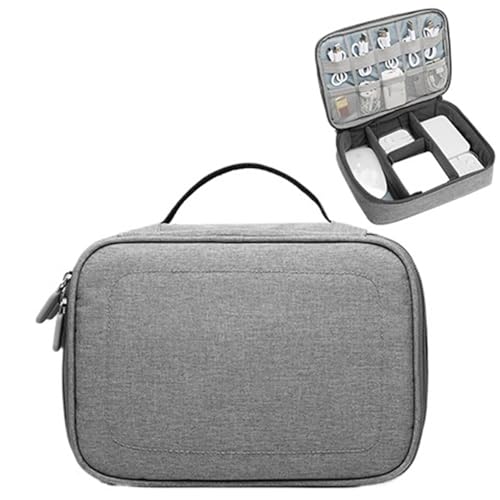 CGUOHU Kabel Organizer Tasche 2 Stück Reise-Elektronik-Zubehör, Mehrzweck-/Organizer-Aufbewahrungstasche for Powerbank, Festplatte, Ladegerät(Single Layer Gray) von CGUOHU