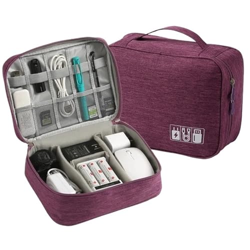 CGUOHU Kabel Organizer Tasche 2 Stück große Kapazität und multifunktionale Digitale getrennte Reisetasche, Mobile Datenkabel-Aufbewahrungstasche, Powerbank-Aufbewahrungstasche(Purple) von CGUOHU