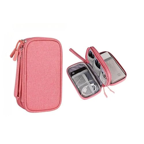 CGUOHU Kabel Organizer Tasche 2 Stück tragbare Digitale Zubehör-Doppelschicht-Aufbewahrungstasche for Datenkabel, U-Disk-Kopfhörer-Aufbewahrungstasche(Pink) von CGUOHU