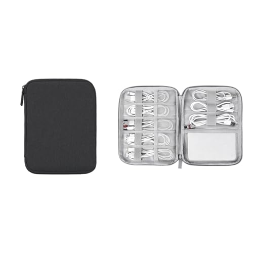CGUOHU Kabel Organizer Tasche 2 stücke Datenkabel Aufbewahrungstasche Power Bank U-Disk Mehrere Fächer Doppelschicht Tragbare Bequeme Reise(Black) von CGUOHU