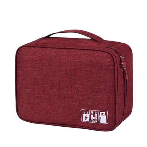 CGUOHU Kabel Organizer Tasche 2PCs Reise Kabel Lagerung Tasche Tragbare wasserdichte Digitale USB Datenkabel Ladegerät(Red,1Layer(24.5x10x18cm)) von CGUOHU