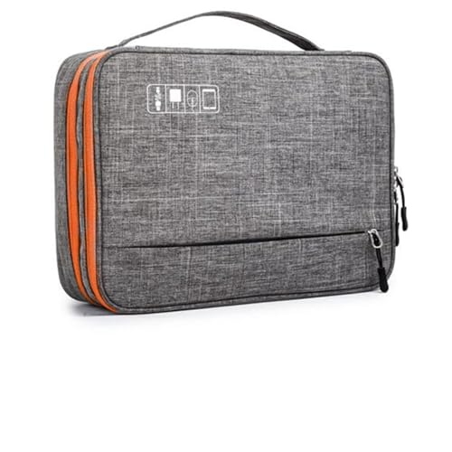 CGUOHU Kabel Organizer Tasche Doppelschichtige Spieltasche for elektronisches Zubehör, separater Raum, abnehmbare Streifen, tragbarer Organizer-Koffer for Festplatten, Kabel(Gray) von CGUOHU