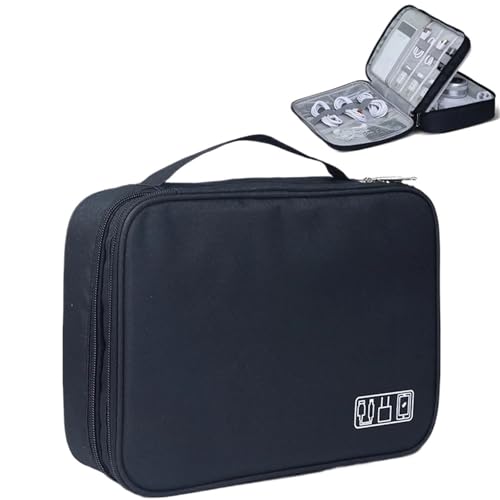 CGUOHU Kabel Organizer Tasche Elektronische Aufbewahrungstasche, USB-Ladekabel, Reisekabel-Organizer, digitaler wasserdichter Koffer, tragbare doppellagige Aufbewahrungstasche(Black) von CGUOHU