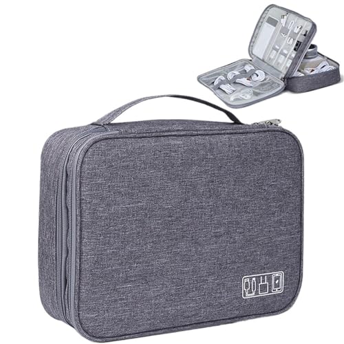 CGUOHU Kabel Organizer Tasche Elektronische Aufbewahrungstasche, USB-Ladekabel, Reisekabel-Organizer, digitaler wasserdichter Koffer, tragbare doppellagige Aufbewahrungstasche(Gray) von CGUOHU