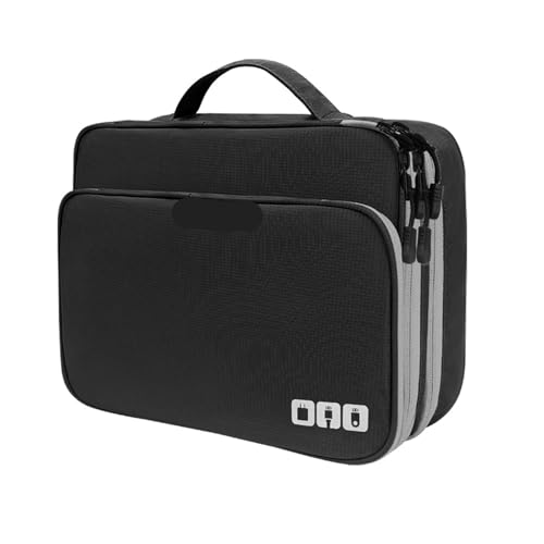 CGUOHU Kabel Organizer Tasche Mehrschichtiger Organizer for elektronisches Zubehör, Aufbewahrungshandtasche mit Vordertasche, ReisekabelOrganizer, großes Fassungsvermögen(Three layersBlack-XL) von CGUOHU