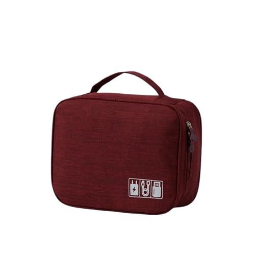 CGUOHU Kabel Organizer Tasche Reise-Elektronik-Digital-Aufbewahrungstasche, Multifunktions-Kopfhörer-Datenkabel-Ladegerät-Zubehörtasche, mehrschichtiger Strom-Festplattenschutz(Deep red) von CGUOHU
