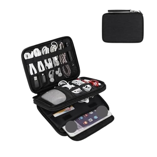 CGUOHU Kabel Organizer Tasche Reise-Elektronikzubehör-Organizer mit großer Kapazität, wasserdicht, doppellagig, tragbare Tablet-Kabel-Powerbank-Aufbewahrungstasche(Small Black) von CGUOHU