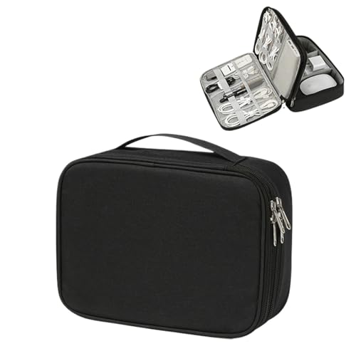 CGUOHU Kabel Organizer Tasche Tragbare Datenleitungs-Ladegerät-Aufbewahrungstasche, Reisekabel-Organizer, wasserdichte Kabel-Aufbewahrungstasche, digitaler elektronischer(Double Layer Black) von CGUOHU