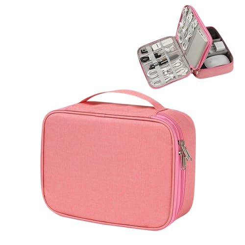 CGUOHU Kabel Organizer Tasche Tragbare Datenleitungs-Ladegerät-Aufbewahrungstasche, Reisekabel-Organizer, wasserdichte Kabel-Aufbewahrungstasche, digitaler elektronischer(Double Layer pink) von CGUOHU