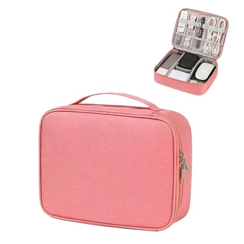 CGUOHU Kabel Organizer Tasche Tragbare Datenleitungs-Ladegerät-Aufbewahrungstasche, Reisekabel-Organizer, wasserdichte Kabel-Aufbewahrungstasche, digitaler elektronischer(Single Layer pink) von CGUOHU