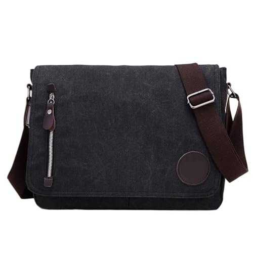 Herren-Schultertaschen Massive Canvas Messenger Satchel Taschen Schnalle Lässige tragbare Umhängetasche Einfache Packung for Männer(Black) von CGUOHU