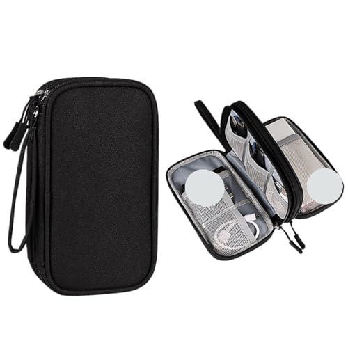 Kabel Organizer Tasche Reisekabeltasche, tragbare digitale Aufbewahrungstasche, Ladegerät, Datenkabeltasche, Organizer, wasserdichte Aufbewahrungstasche for elektronisches Zubehör(2 Layer-Black) von CGUOHU