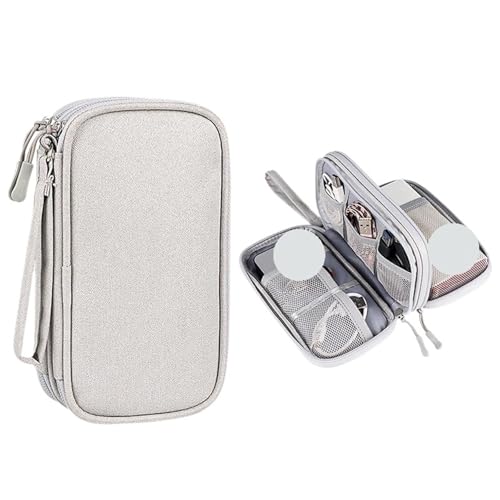 Kabel Organizer Tasche Reisekabeltasche, tragbare digitale Aufbewahrungstasche, Ladegerät, Datenkabeltasche, Organizer, wasserdichte Aufbewahrungstasche for elektronisches Zubehör(2 Layer-Gray) von CGUOHU