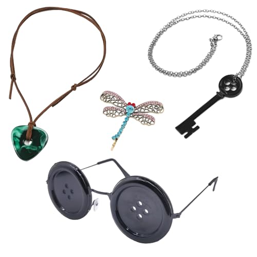 CGVG 4 Pcs Anime Halloween Schmuckzubehör Knopfbrille Schlüssel-Halskette Seeing Stone Anhänger Libelle Haarnadel Cosplay Zubehör Set Kostüm Zubehör Cartoon Merch Rollenspiel von CGVG