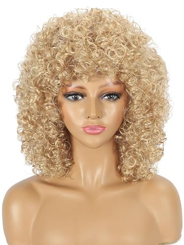 CGVG Perücke Club Lange Lockige Afro Perücke 70er 80er 90er Jahre Outfit Damen Frauen Disco Kostüm Perücke für Karneval Halloween Mottoparty (Blond) von CGVG