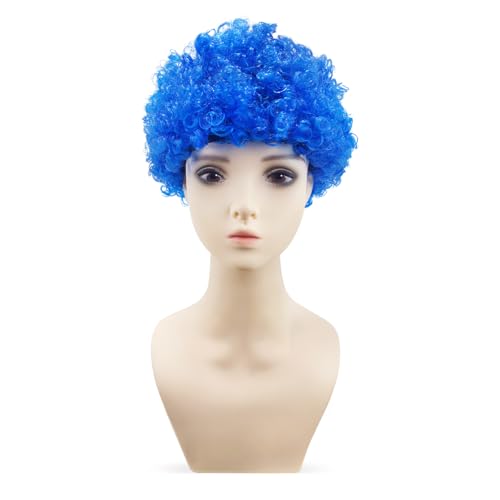 CGVG Clown Perücke Damen Herren Unisex Afro Perücke Lockenkopf Krauskopf Lockenperücke Clown Kostüm für Karneval Fasching Halloween Party (Blau) von CGVG