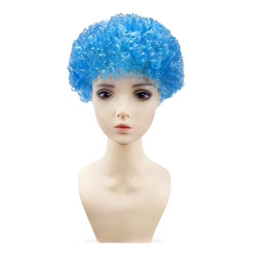 CGVG Clown Perücke Damen Herren Unisex Afro Perücke Lockenkopf Krauskopf Lockenperücke Clown Kostüm für Karneval Fasching Halloween Party (Hellblau) von CGVG