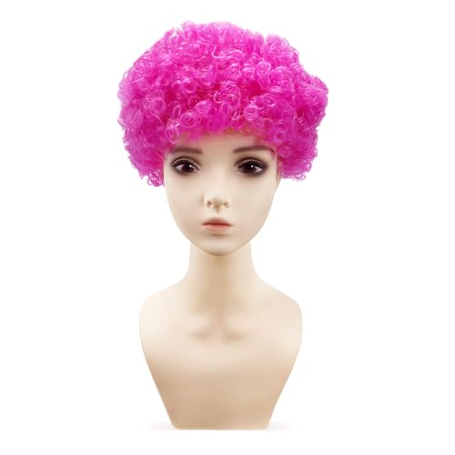 CGVG Clown Perücke Damen Herren Unisex Afro Perücke Lockenkopf Krauskopf Lockenperücke Clown Kostüm für Karneval Fasching Halloween Party (Rosa) von CGVG