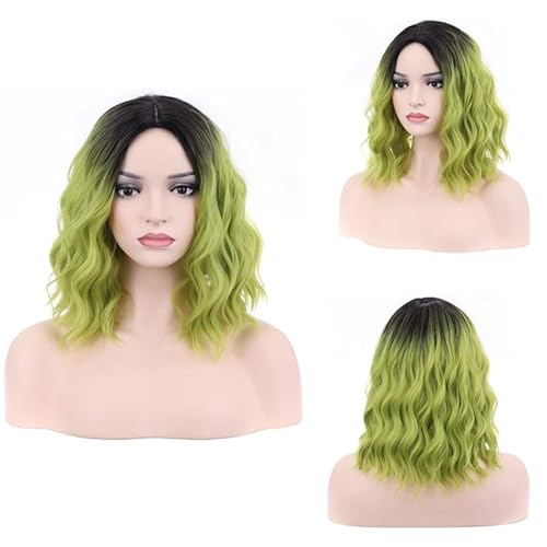 CGVG Damen Kurze Wellige Grüne Perücke Ombre Grüne Bob Perücke Cosplay Green Wig für Halloween Karneval Fasching Kostümparty von CGVG