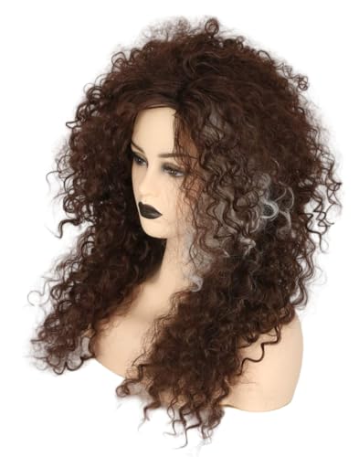 CGVG Damen Lange Lockige Dunkelbraune Afro Perücke für Halloween Cosplay Kostüm Karneval von CGVG