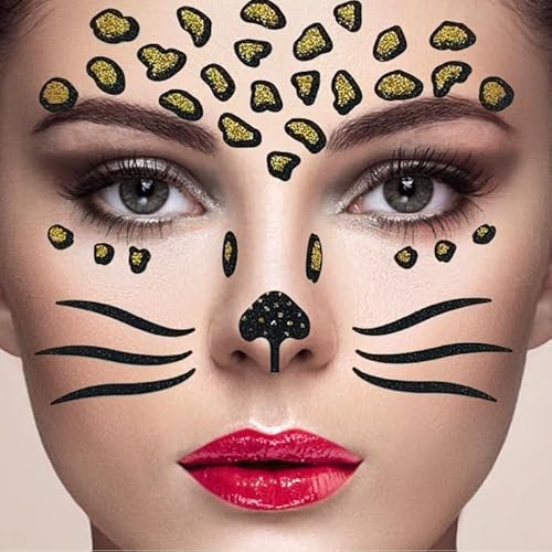 CGVG Face Art Sticker Leopard Temporäre Leopard Gesichtstattoo Leoparden Sticker Gesicht für Karneval Fasching Halloween Leoparden Schminke Party von CGVG