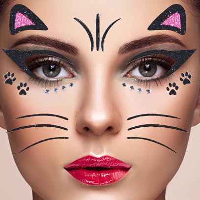 CGVG Katze Gesichtstattoo Katzen Sticker Katze Aufkleber Gesicht Temporäre Tattoos Cat Sticker für Karneval Fasching Halloween Party Geburtstag Make-up von CGVG