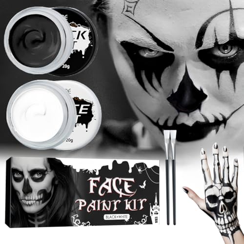 CGVG Halloween Schminke Set Schwarz Weiß Faschingsschminke Theaterschminke Make Up Set Face Paint Bodypainting Farben Horror Zombie Vampir Skelett Clown Schminke für Erwachsene Karneval Halloween von CGVG