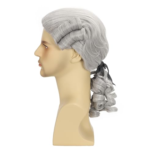 CGVG Herren Barock Perücke Richter Rokoko Lawyer Judge Marquis Edelmann Adliger Lord Dichter Komponist Renaissance Perücke für Cosplay Halloween Karneval Fasching (Grau) von CGVG