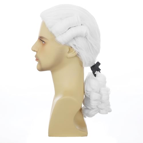 CGVG Herren Barock Perücke Richter Rokoko Lawyer Judge Marquis Edelmann Adliger Lord Dichter Komponist Renaissance Perücke für Cosplay Halloween Karneval Fasching (Weiß) von CGVG