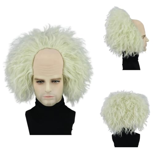 CGVG Herren Halbglatze Perücke Kurze Lockige Grüne Cosplay Perücke Verrückter Professor Wissenschaftler Cosplay Zubehör für Halloween Karneval Cosplay Kostüm von CGVG