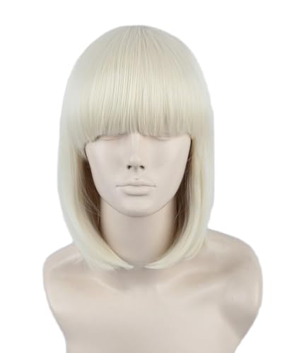 CGVG Kurze Gerade Bob Perücke mit Pony Damen Frauen Synthetische Bob Wig Cabaret Perücke für Karneval Fasching Halloween Cosplay Mottoparty (Blond) von CGVG