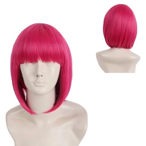 CGVG Kurze Gerade Bob Perücke mit Pony Damen Frauen Synthetische Bob Wig Cabaret Perücke für Karneval Fasching Halloween Cosplay Mottoparty (Dunkelrosa) von CGVG
