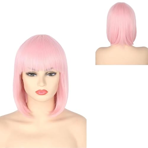 CGVG Kurze Gerade Bob Perücke mit Pony Damen Frauen Synthetische Bob Wig Cabaret Perücke für Karneval Fasching Halloween Cosplay Mottoparty (Rosa) von CGVG