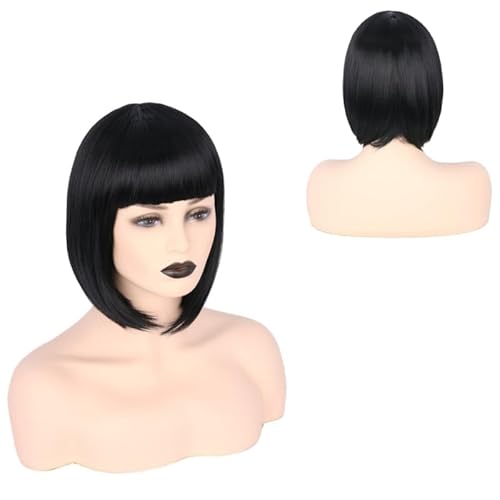 CGVG Kurze Gerade Bob Perücke mit Pony Damen Frauen Synthetische Bob Wig Cabaret Perücke für Karneval Fasching Halloween Cosplay Mottoparty (Schwarz) von CGVG
