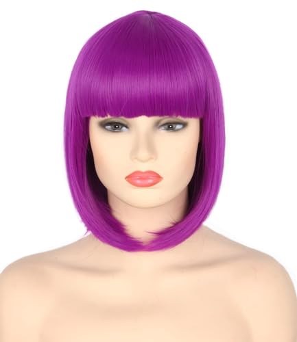 CGVG Kurze Gerade Bob Perücke mit Pony Damen Frauen Synthetische Bob Wig Cabaret Perücke für Karneval Fasching Halloween Cosplay Mottoparty (Violett) von CGVG
