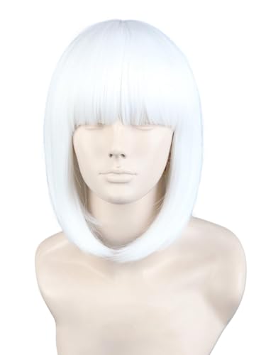 CGVG Kurze Gerade Bob Perücke mit Pony Damen Frauen Synthetische Bob Wig Cabaret Perücke für Karneval Fasching Halloween Cosplay Mottoparty (Weiß) von CGVG