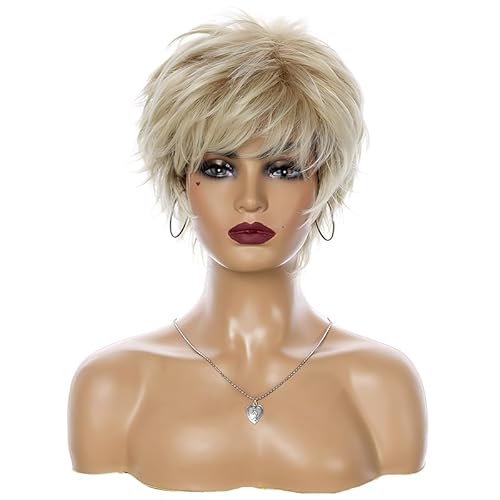 CGVG Perücke Damen Natürliche Kurze Lockige Perücke Frauen Kurzhaarperücke Geschichtete Flauschige Kurzperücke Synthetische Hitzebeständige Kunsthaare Tägliche Gebrauch Party Karneval (Blond) von CGVG