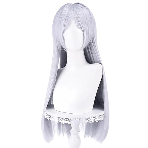 CGVG Lange Glatte Weiße Cosplay Perücke Anime Kostüm White Wig Unisex Karneval Halloween (Weiß 2) von CGVG