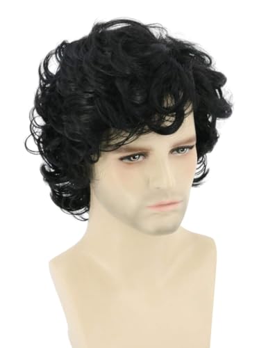 CGVG Männer Kurze Lockige Perücke Hitzebeständige Synthetische Herren Perücke für Tägliche Tragen Halloween Karneval Fasching Cosplay (Schwarz) von CGVG