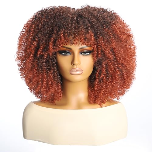 CGVG Perücke Afro Damen Retro Ombre Rotbraun Afroperücke Verworrene Afrikanisch Wig Funky Hippie Disco Tägliche Gebrauch Halloween Cosplay von CGVG