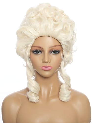 CGVG Barock Perücke Damen Beige Renaissance Perücke mit Korkenzieherlocken Mittelalter Perücke für Kostümparty Cosplay Karneval Fasching Halloween (Beige) von CGVG
