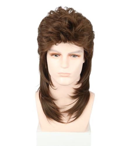 CGVG Vokuhila Perücke Herren Männer 70er 80er Jahre Outfit Braune Mullet Perücke Rocker Punk Popstar Disco Perücken für Fasching Karneval Halloween Party Mottoparty Cosplay von CGVG