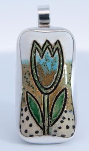 CH.ABRAMOWICZ Anhänger Silber 925 Emaille Tulpe Wiese Vintageschmuck 1980 von CH.ABRAMOWICZ