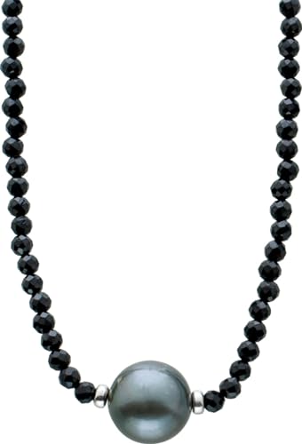 CH.ABRAMOWICZ Schwarzer Spinell Edelstein Kette Collier Tahitiperle 10mm Silber925 länge 38cm- 45cm 38 von CH.ABRAMOWICZ